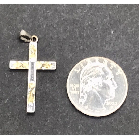 Vintage STURDY 12k Gold Filled Etched Fancy Cross Pendant Marked 1 1/8" - Picture 9 of 11